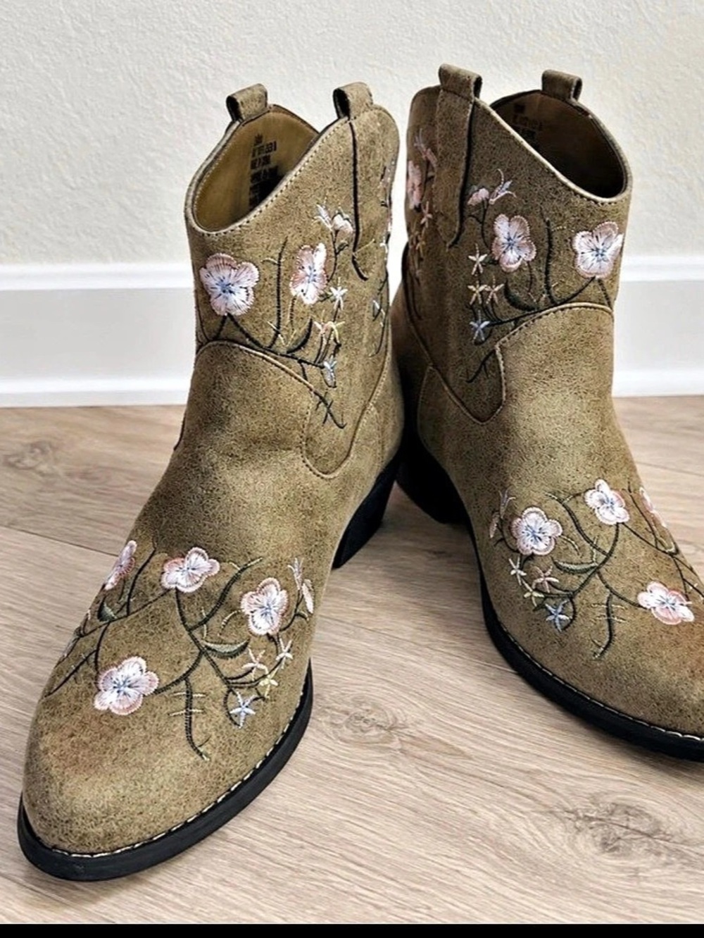 MUSTARD SEED Floral Embroidered Ankle Boots Brown US 7.5